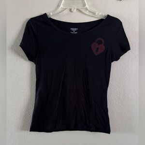 Xhilaration Women’s Sleepwear Short Sleeve Top Black Sz Med Heart Lock Graphic